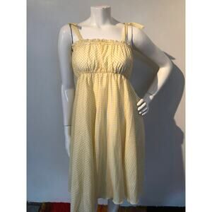 1970s yellow polka dot tent dress empire waist sz xs s